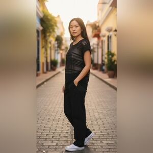 Apt 9 Black Sheer Striped Women's Top NWT Medium Layer With Cami Or Tank